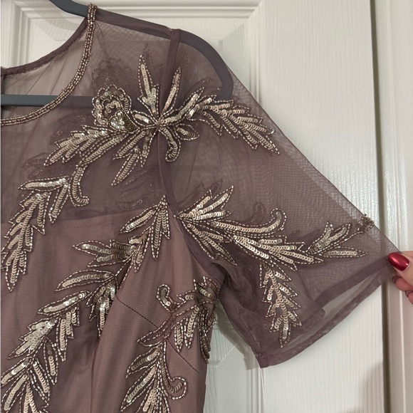 NWT Papell Boutique Womens Short Sleeve Beaded Evening Gown - Stone - Picture 4 of 16